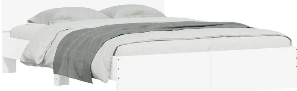 Estrutura de cama c/ cabeceira e luzes LED 150x200 cm branco