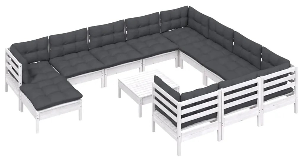 12 pcs conjunto lounge de jardim c/ almofadões pinho branco