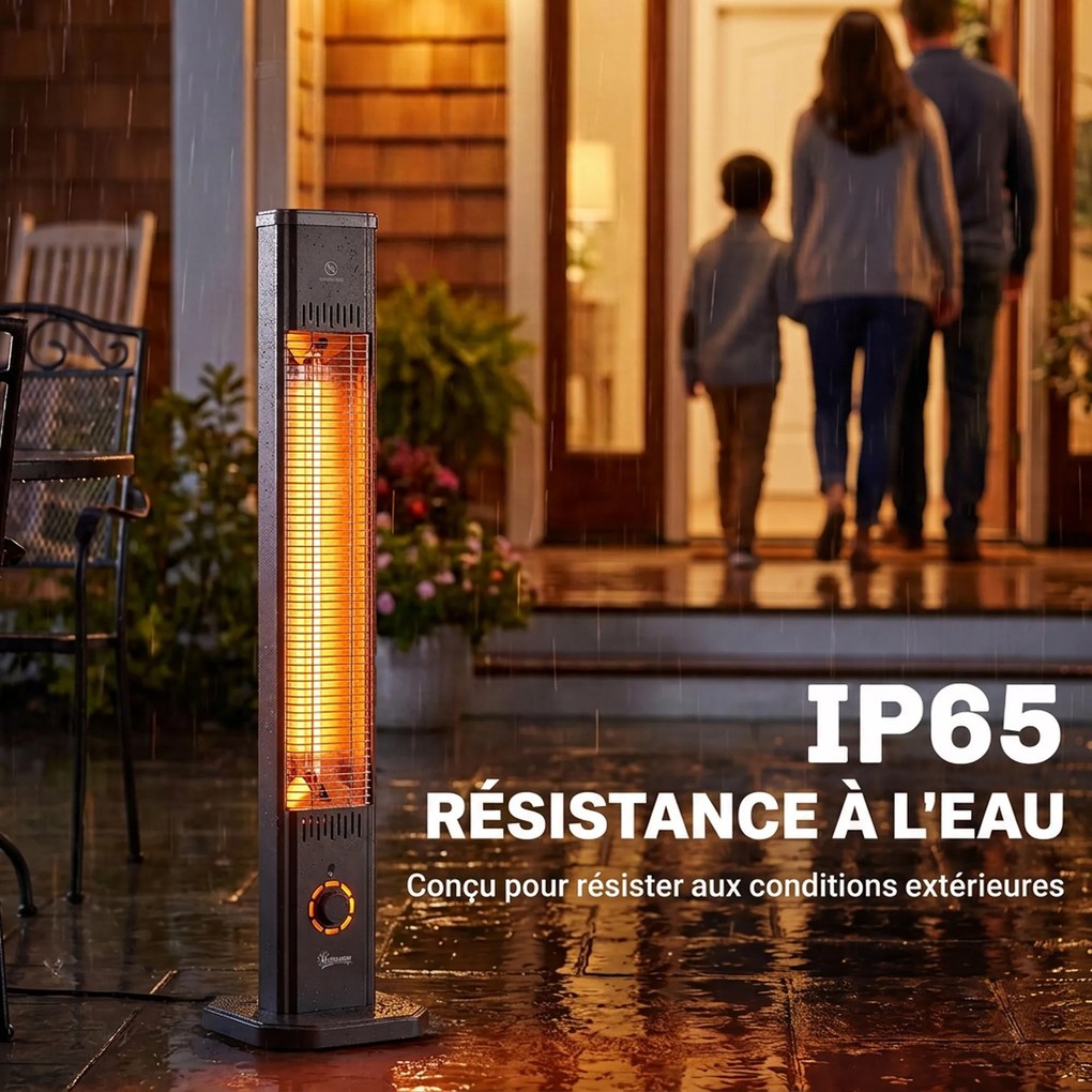 Aquecedor de Exterior de Infravermelhos com Pé ou de Parede, 30,5 x 25 x 104,6 cm, Potência de 2000 W, Preto