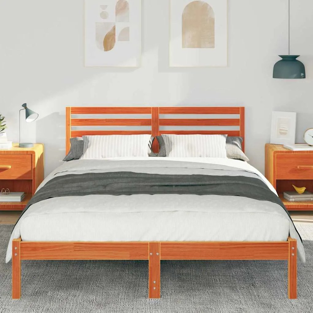Estrutura da Cama com cabeceira Castanho-mel 140 x 210 cm