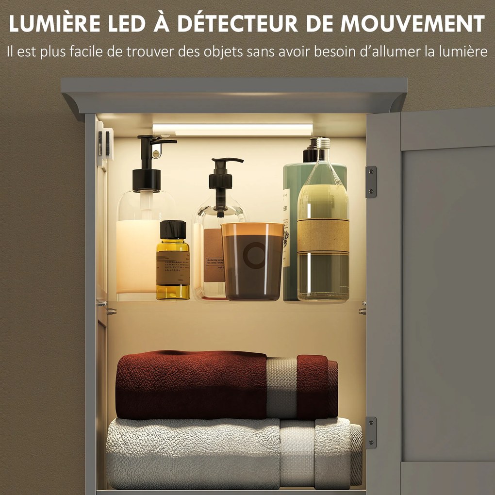 Armário de coluna para casa de banho 40 x 30 x 170 cm com iluminação LED, armário estreito, gaveta, 2 portas, branco