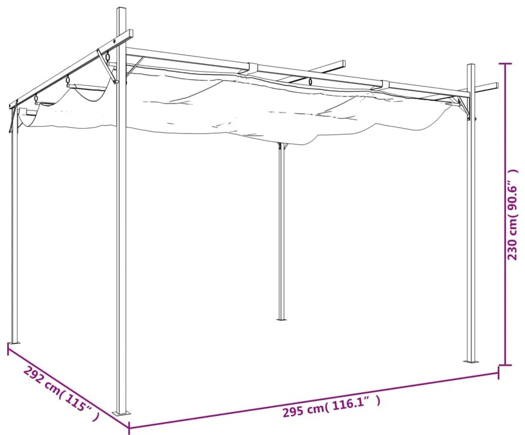 Pérgola com toldo retrátil 295x292x230 cm cor cinza-acastanhado