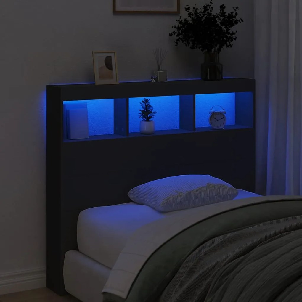Armário de cabeceira com luzes LED 120x17x102 cm preto