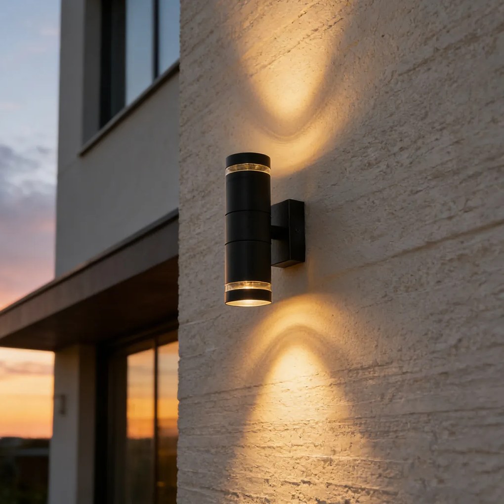 Candeeiro de parede exterior moderno preto 2 luzes IP44 - Dubbla