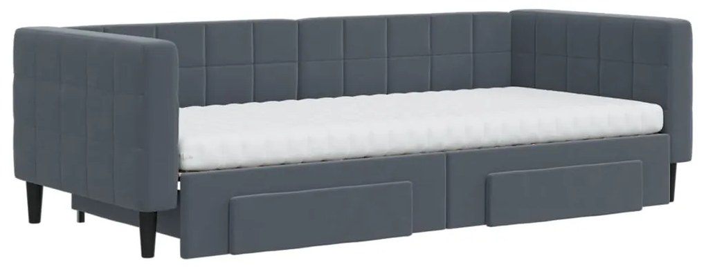 Sofá-cama c/ gavetão e gavetas 90x200 cm veludo cinzento-escuro