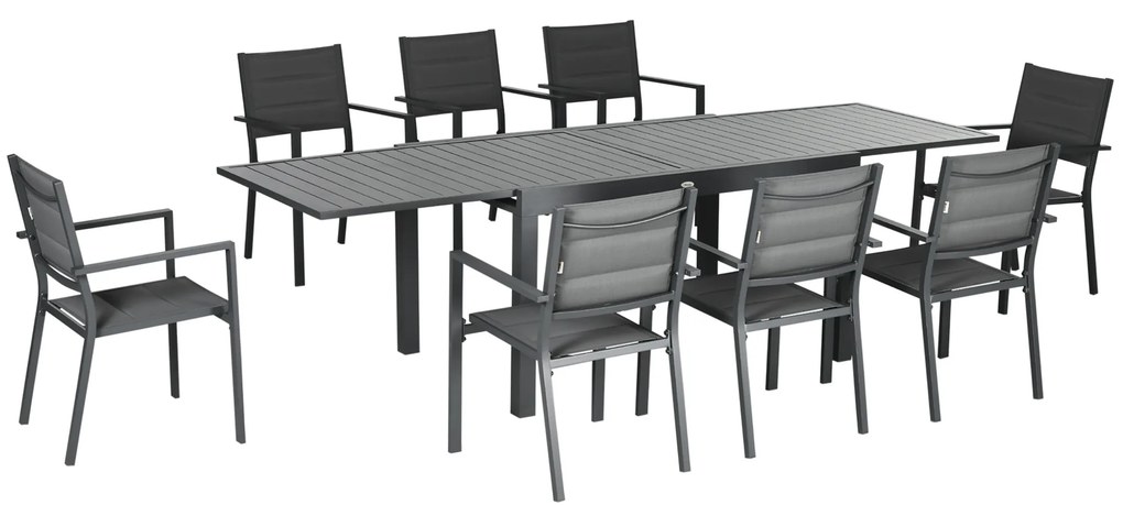 Outsunny Conjunto de Jardim Refeição de 9 peças Mesa Extensível 8 Cadeiras Empilháveis Alumínio 135-270x89x74 cm Cinza | Aosom Portugal