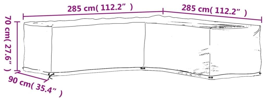 Capa em forma de L p/ mobília de jardim 16 ilhós 285x285x70 cm