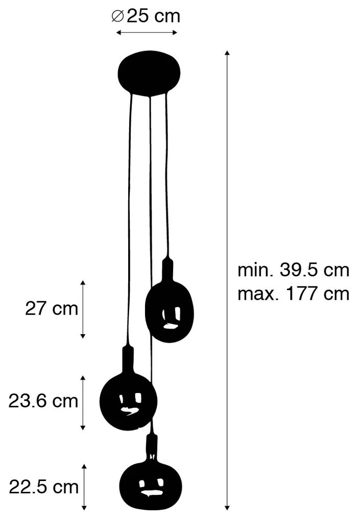 Candeeiro de suspensão industrial preto com LED 3 luzes regulável - Facil Industrial