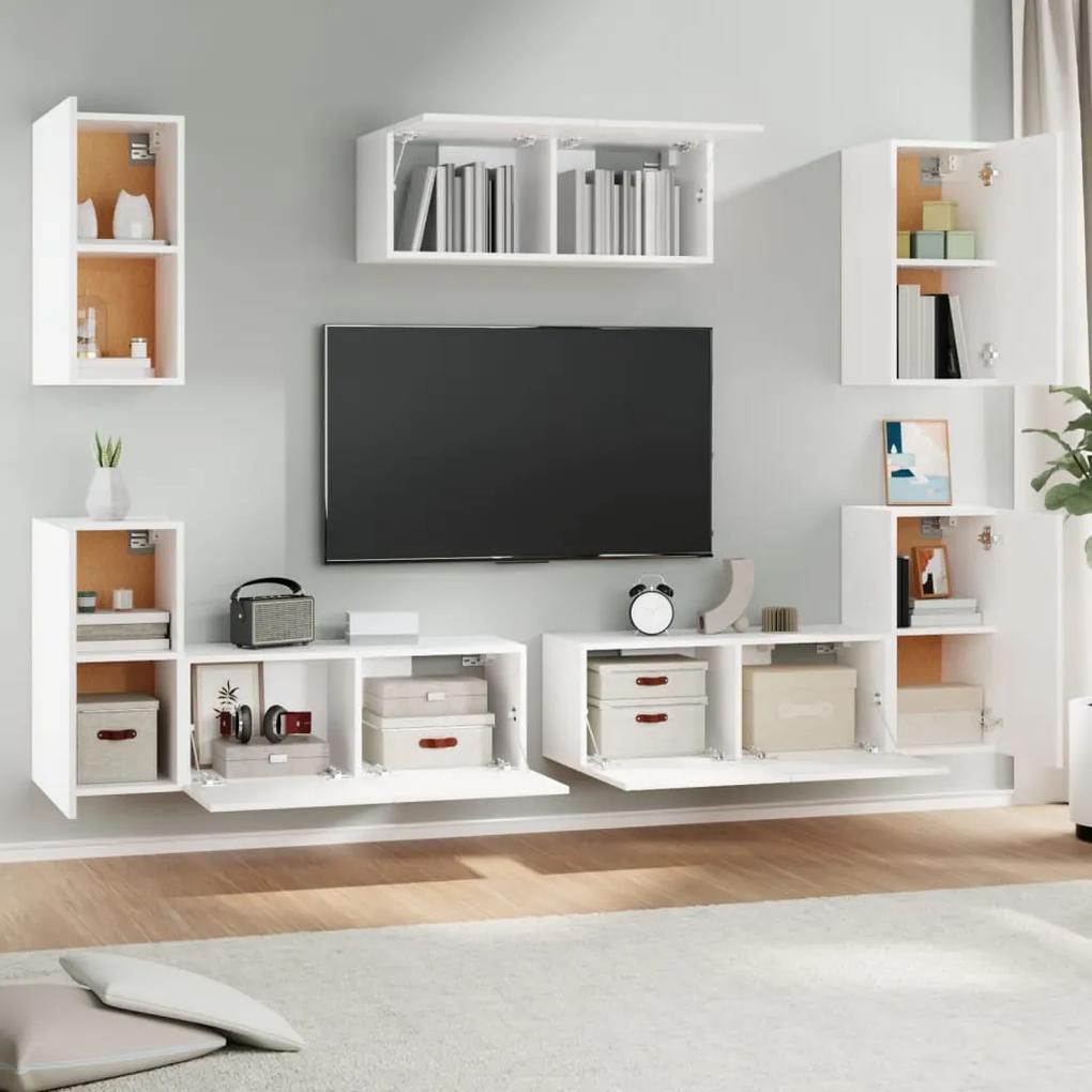 Conjunto móveis de TV 7 pcs madeira processada branco