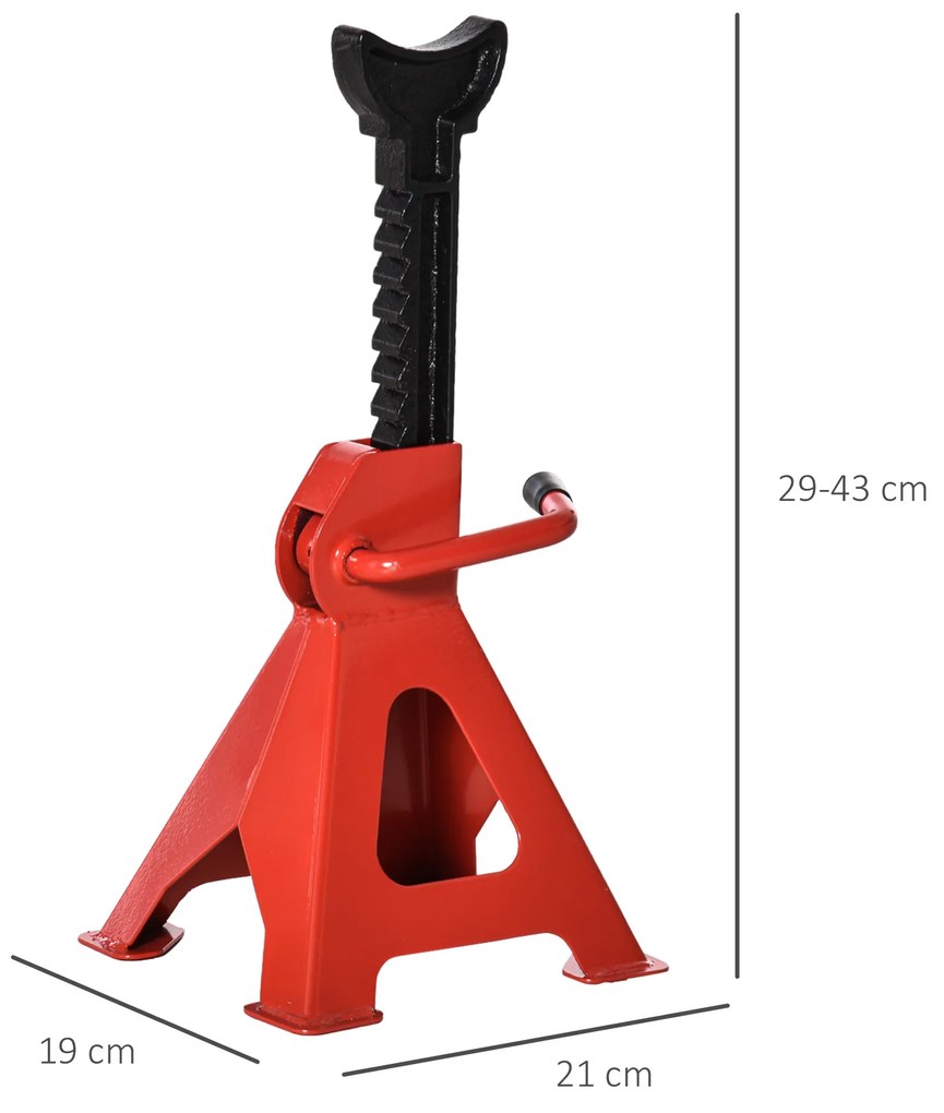 DURHAND Jogo de 2 Macacos Estabilizadores de Aço Capacidade 3 Toneladas/Par com Altura Ajustável para Apoiar Carros Veículos 21x19x29-43cm Vermelho Preto