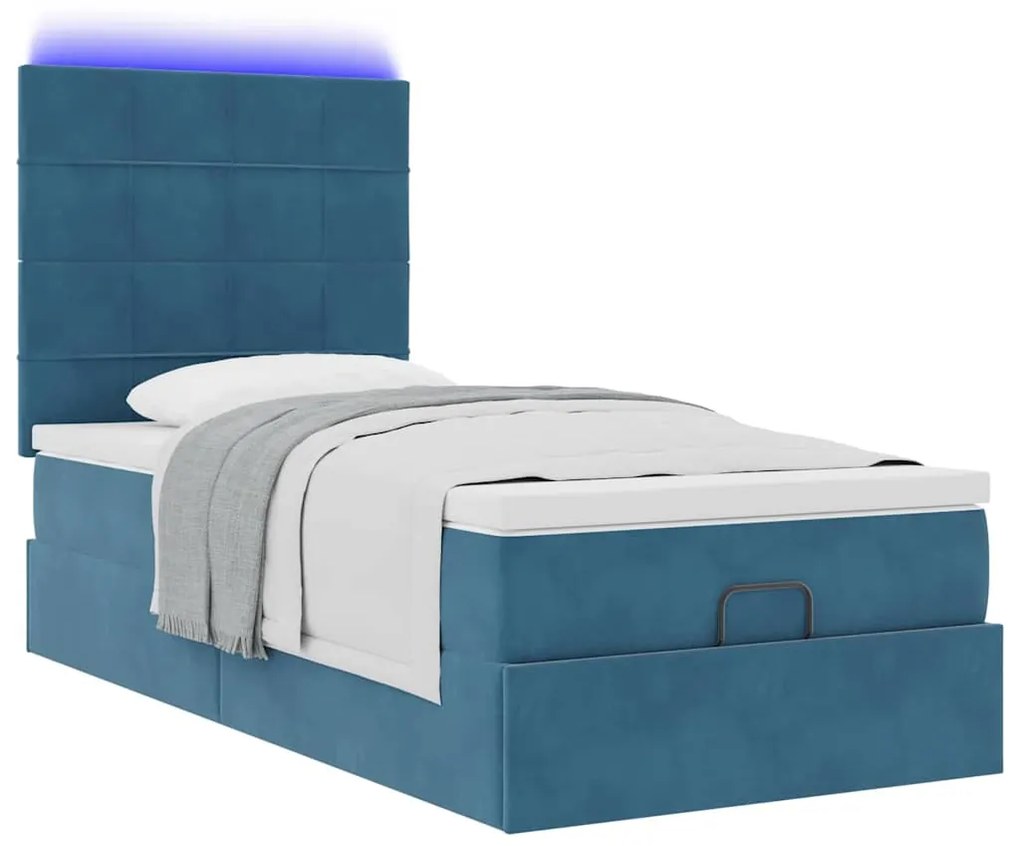 Estrutura de cama otomana com colchões azul escuro Veludo
