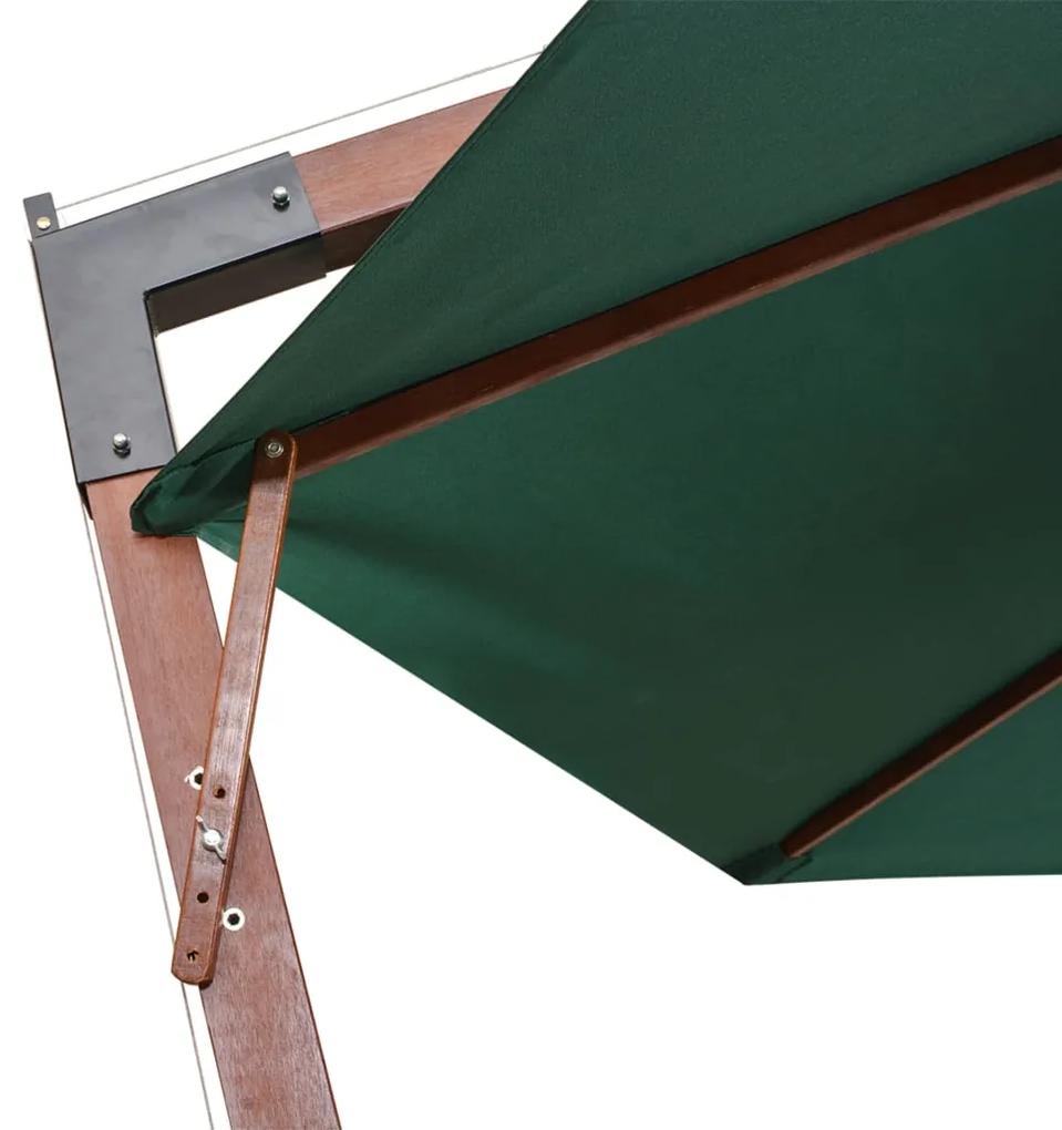 Guarda-sol suspenso com mastro de madeira 350 cm verde