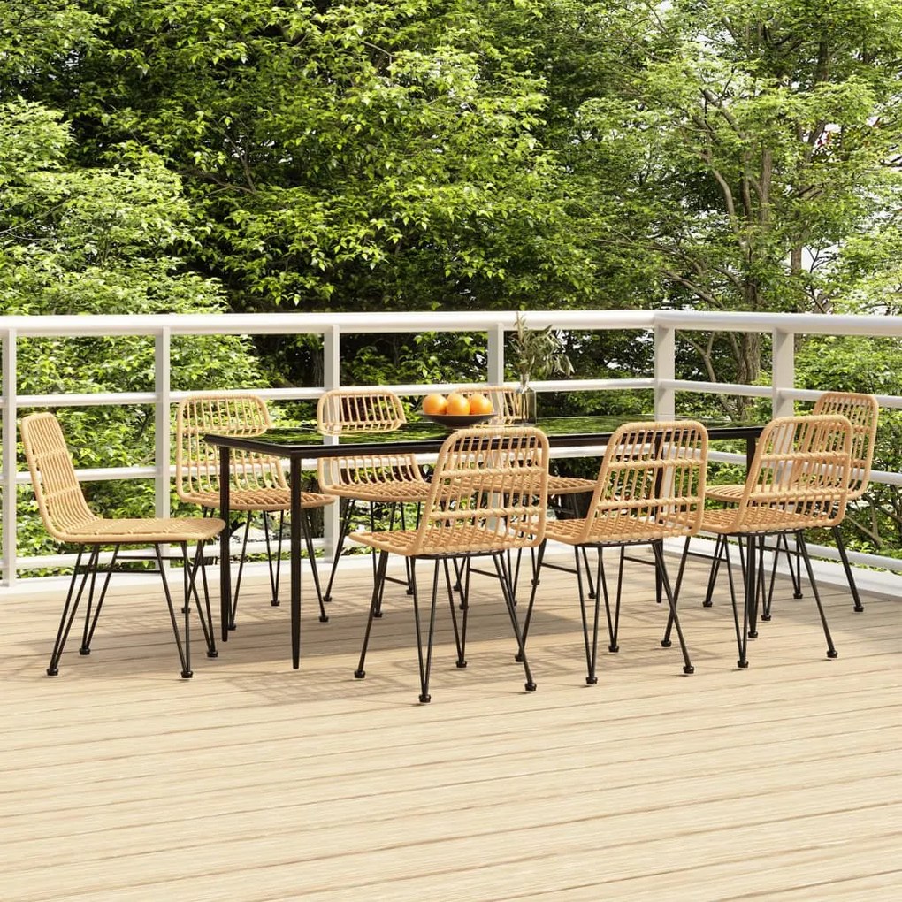 vidaXL 9 pcs conjunto de jantar para jardim vime PE