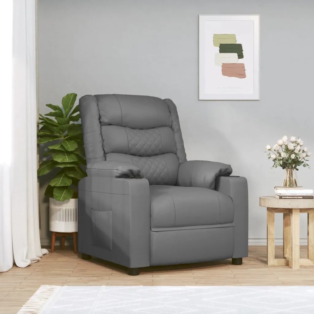 vidaXL Poltrona elevatória couro artificial cinzento
