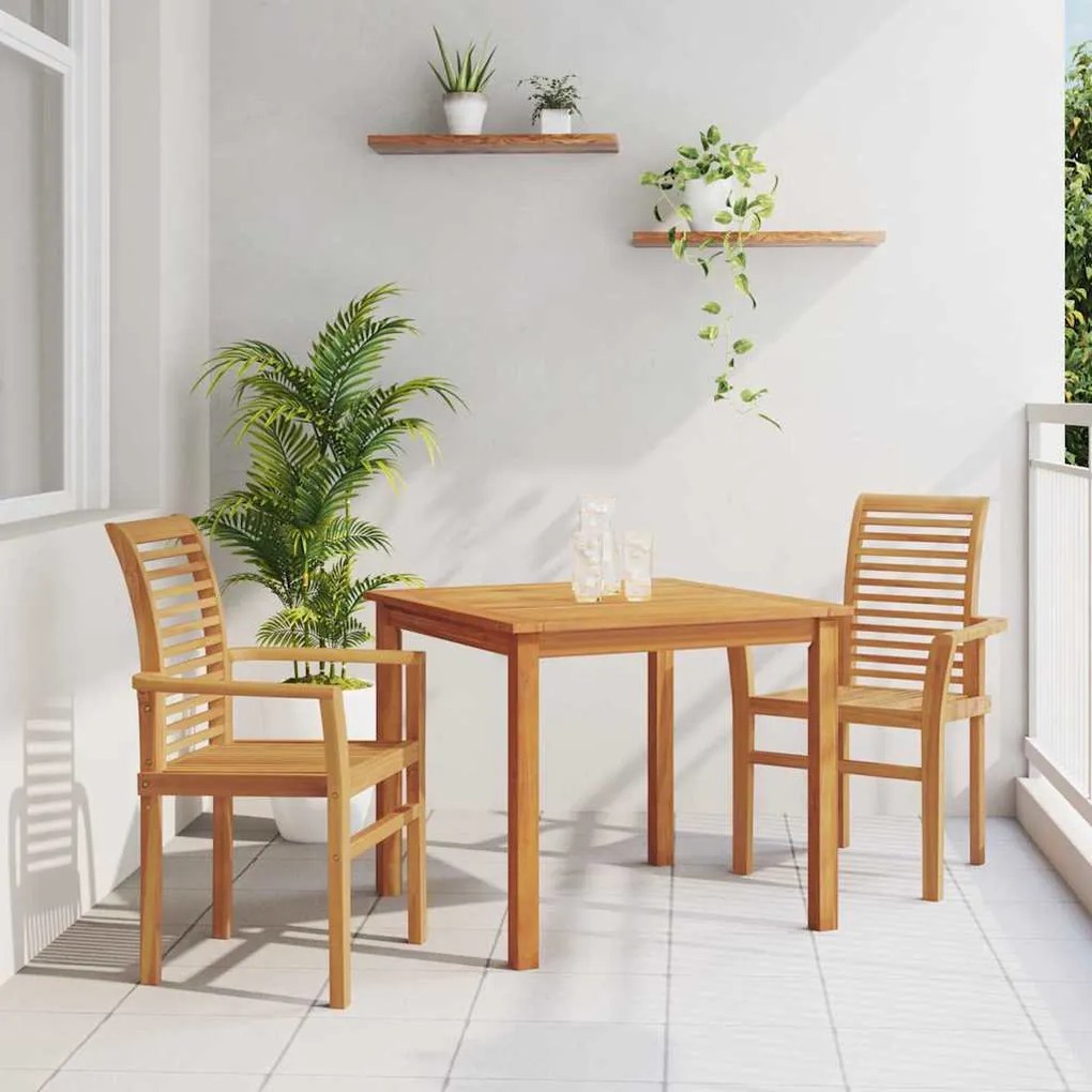 Cadeira de Jardim Empilhável 2 pcs Madeira Sólida de Teca