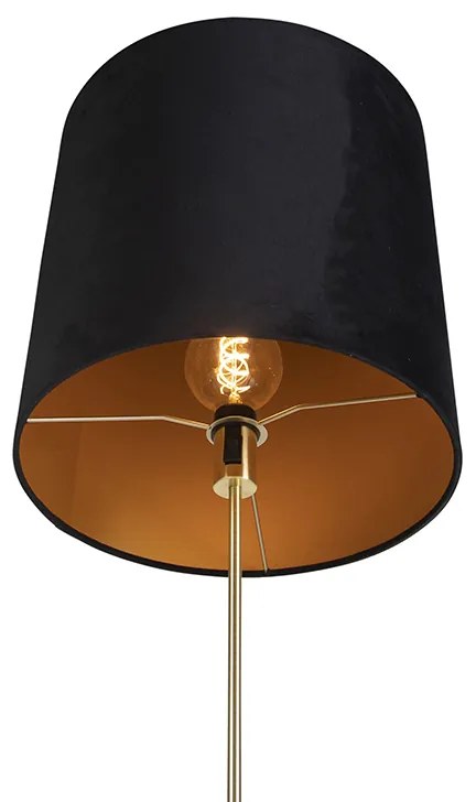 Candeeiro de pé dourado/latão com abajur em veludo preto 40/40 cm - Parte Clássico / Antigo