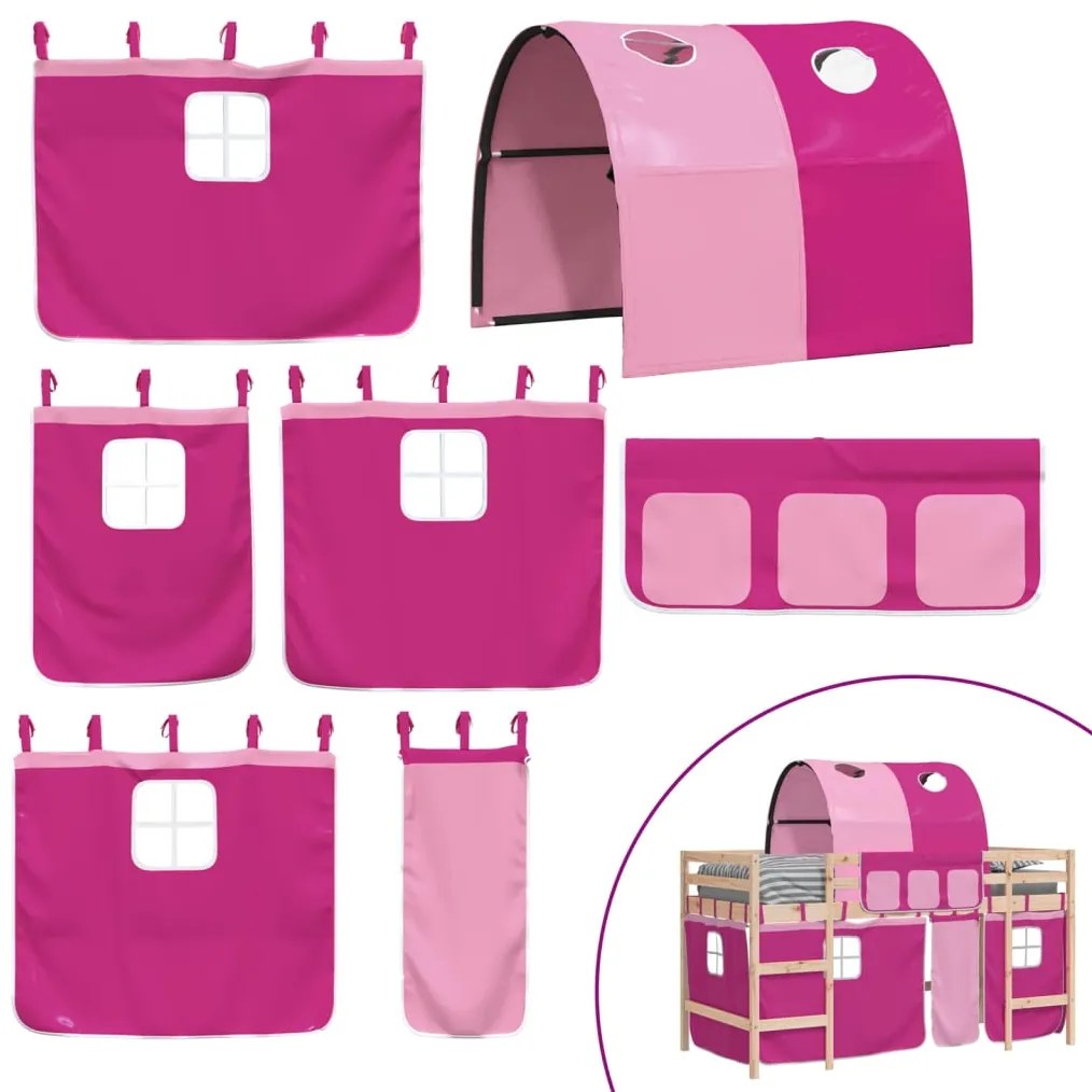 Cama alta p/ criança c/ túnel 80x200 cm pinho maciço rosa
