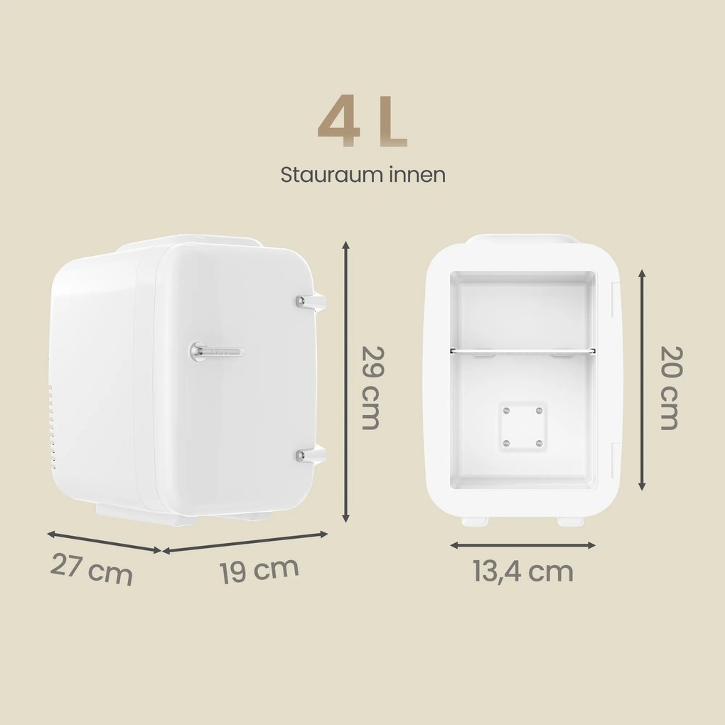 Mini-frigorífico portátil com função de refrigeração e aquecimento, 12 V/230 V, 4 L, 28 x 20,5 x 29,5 cm, branco