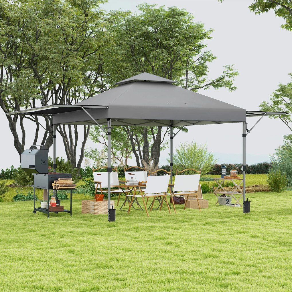 Tenda pop-up dobrável para jardim, 5 x 3 m, em tecido Oxford com 2 paredes ajustáveis, incluindo saco de transporte com Rodas cinzento