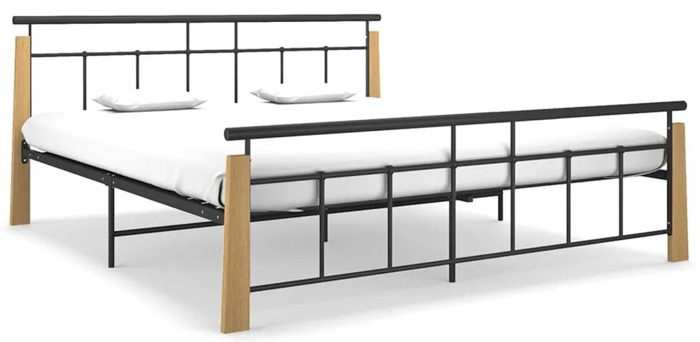 Estrutura de cama 180x200 cm metal e madeira de carvalho maciça