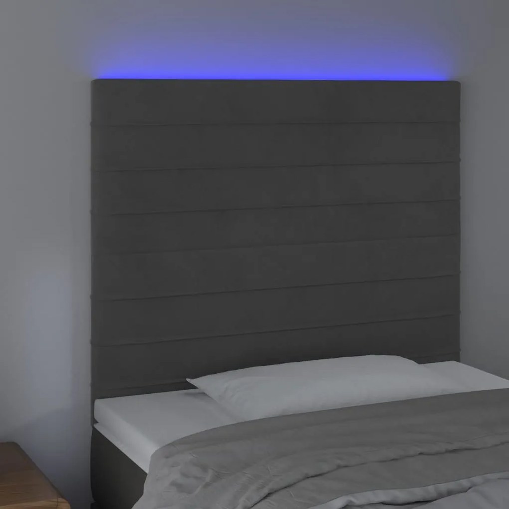 Cabeceira de cama c/ LED veludo 90x5x118/128 cm cinza-escuro