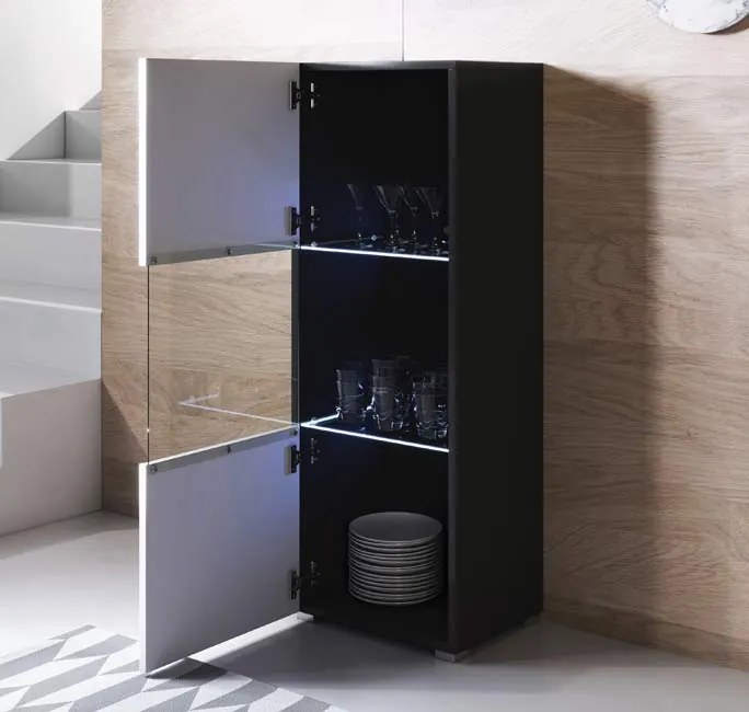 Vitrine Alta Beja – 40x128 cm – Preto e Branco com LED Azul