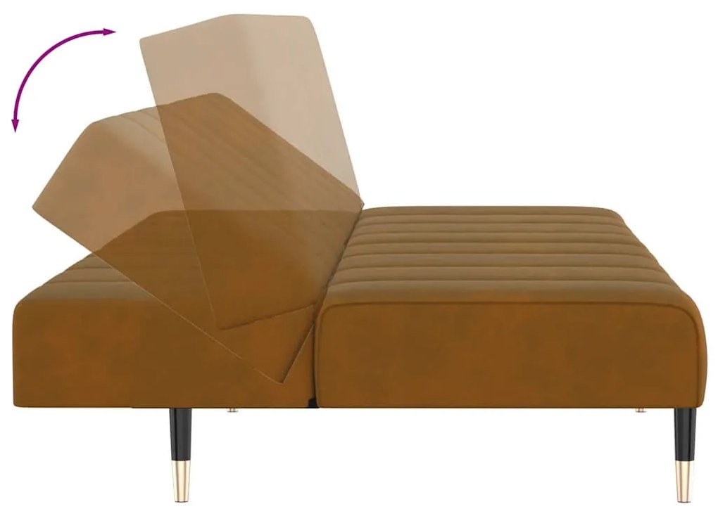 Sofá-cama de 2 lugares veludo castanho