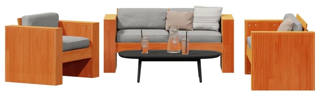 2 pcs conjunto lounge de jardim pinho maciço castanho-mel