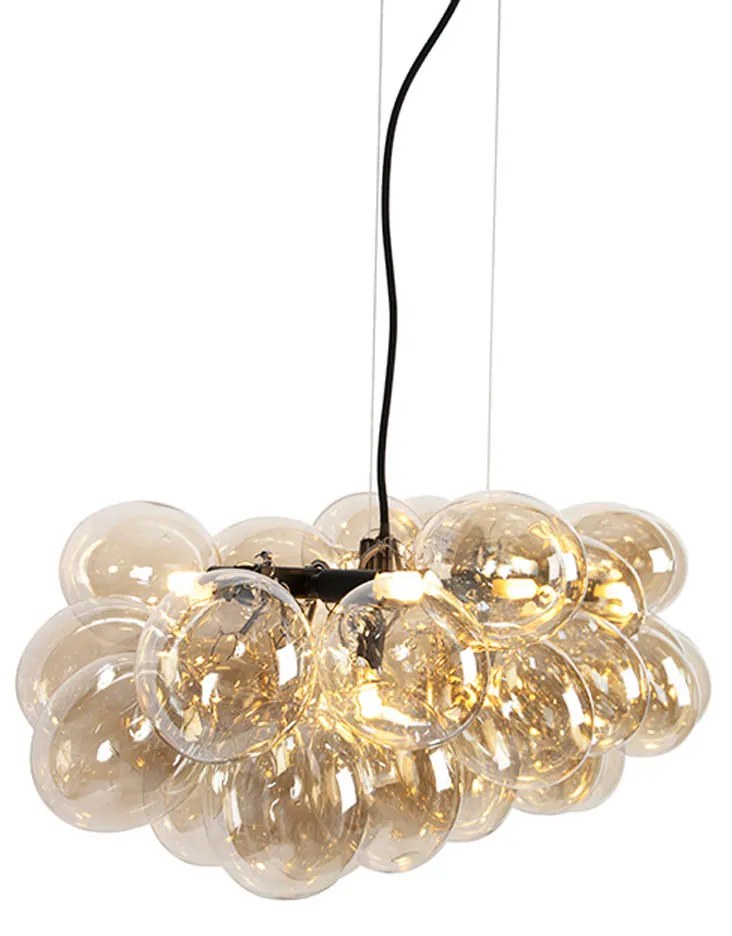 Candeeiro de suspensão design preto com vidro âmbar 8 luzes - Uvas Art Deco,Design