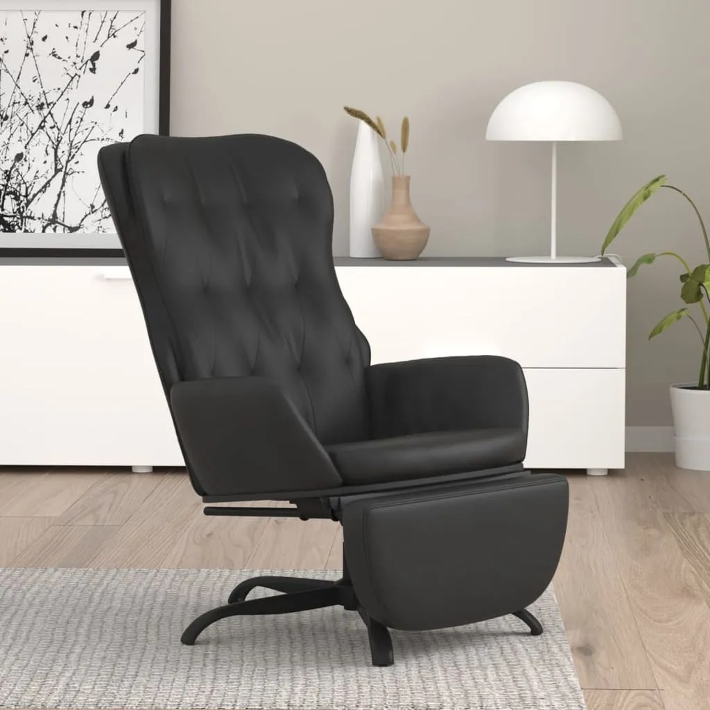 vidaXL Cadeira de descanso com apoio de pés couro artificial preto