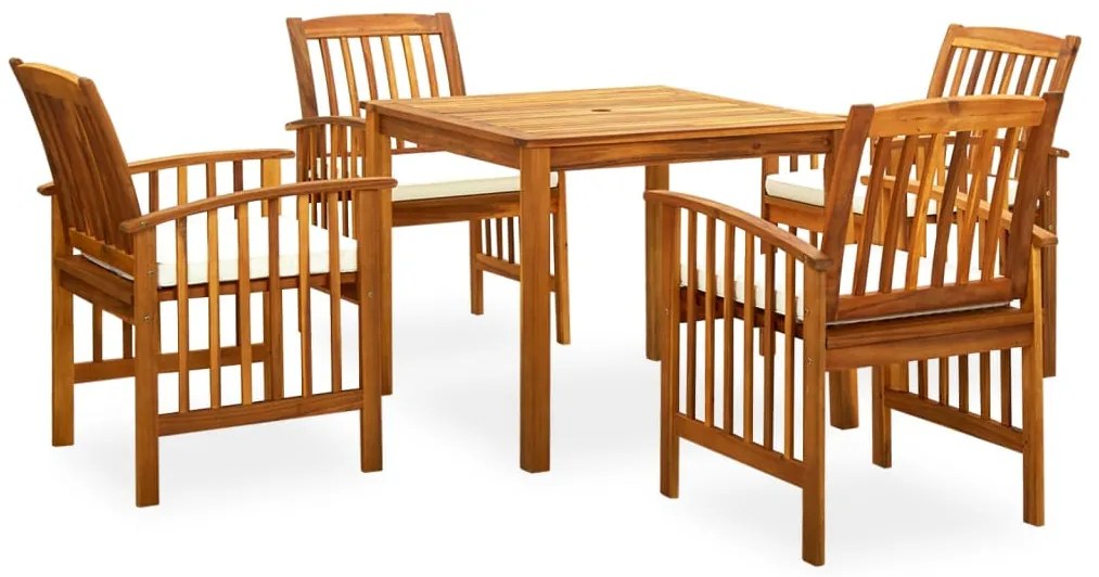 5 pcs conjunto de jantar p/ jardim c/ almofadões acácia maciça