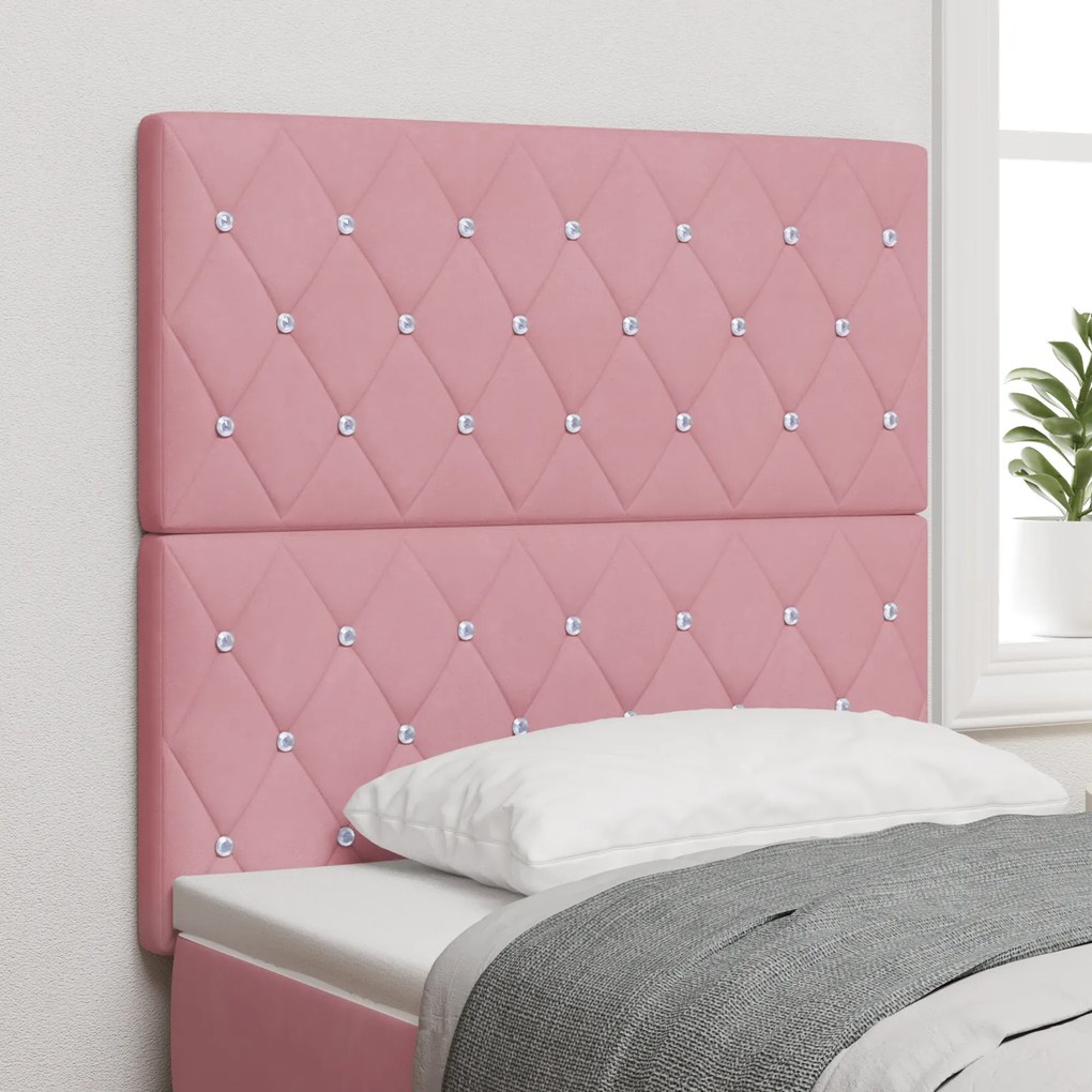 Cabeceira vidaXL com Botão de Cristal Tufted Rosa 90 cm de Veludo, Cab