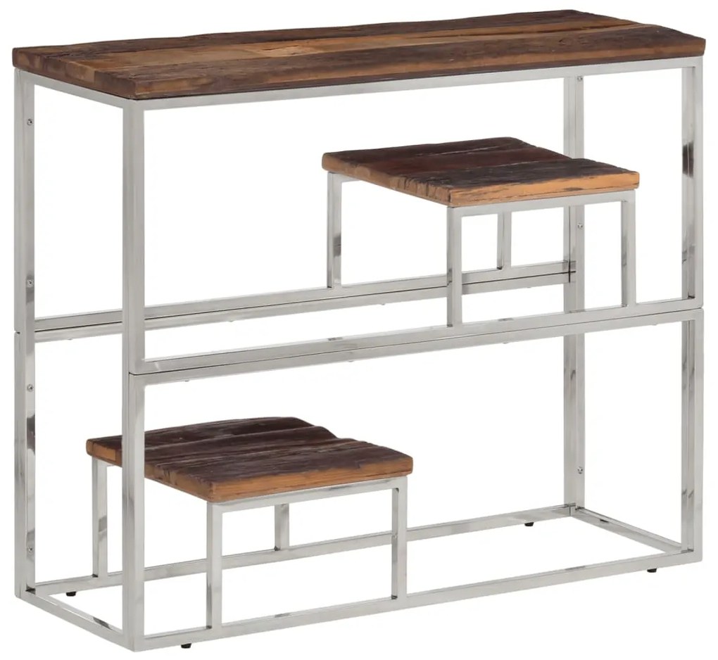 Mesa consola aço inoxidável/madeira ferroviária maciça prateado