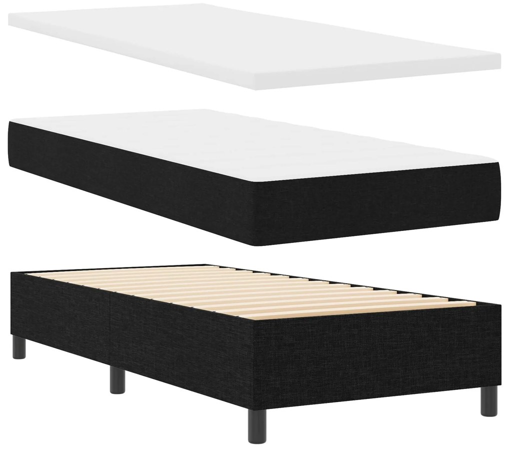 Cama Box Spring com Colchão e Banco Preto 90x190 cm Tecido