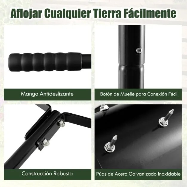 Rolo Aerador de relva com cabo amovível 130 cm Dentes para jardim Pátio Fácil de montar Preto