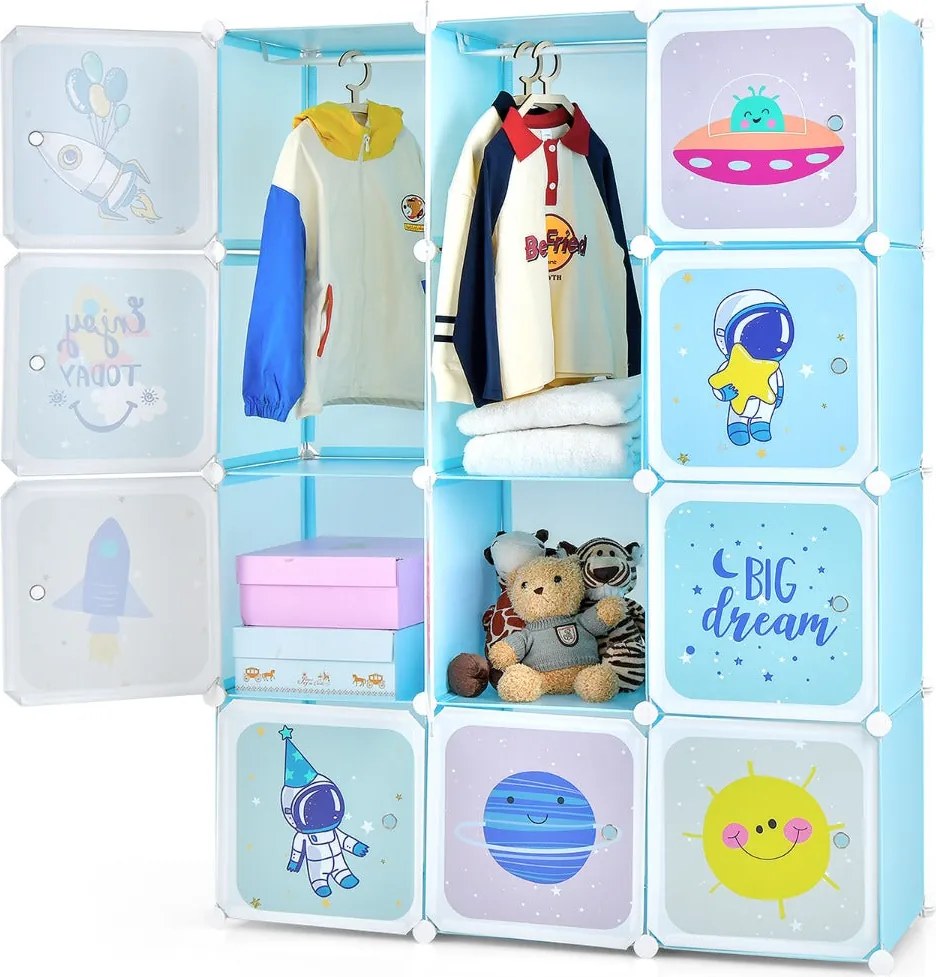 Armário Modular Infantil "Astrid" - 12 Cubos com 2 Secções de Pendurar