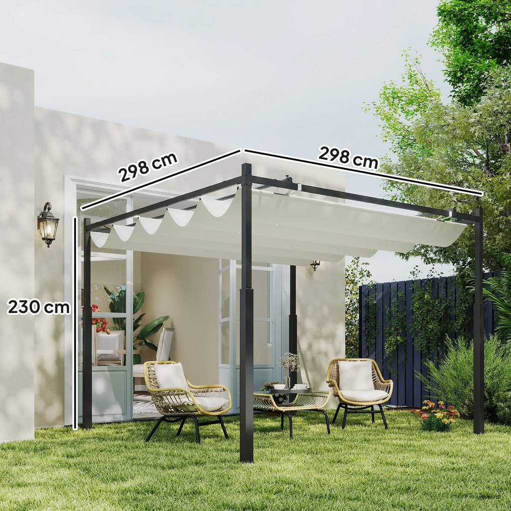 Pérgula de jardim para exterior, 3 x 3 m, com teto retrátil e fixação magnética, abrigo solar UPF30+, cor creme