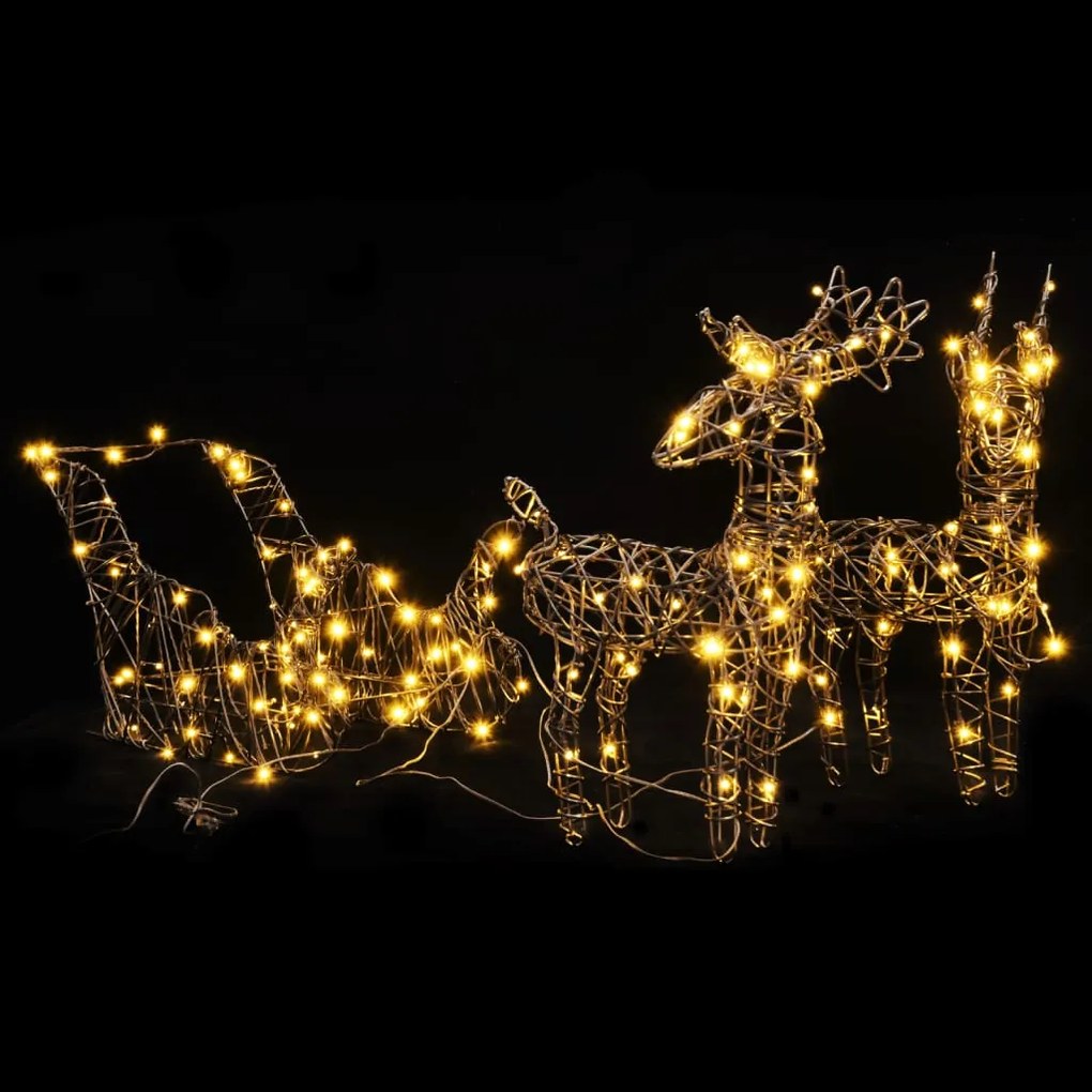 Renas de Natal decorativas c/ trenó 160 LEDs vime branco quente