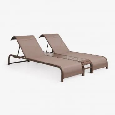 Conjunto De 2 Espreguiçadeiras Reclináveis E Mesa Auxiliar Em Aço Marietta Castanho Chocolate - Sklum