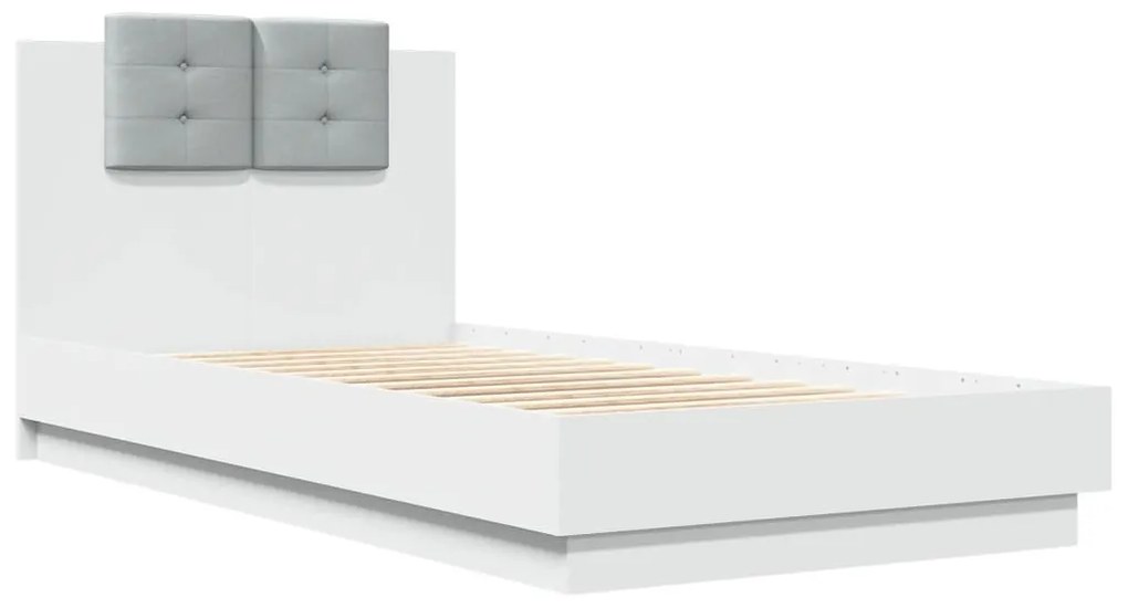 Estrutura de cama com cabeceira e luzes LED 75x190 cm branco