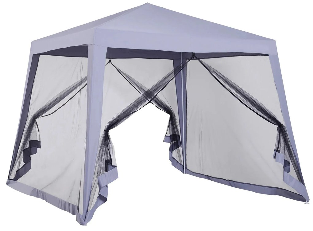 Outsunny Tenda Dobrável de Jardim 3x3 m com 4 Painéis Laterais Mosquiteiro com Zíper Proteção UV para Pátio e Exterior Cinzento | AOSOM Portugal