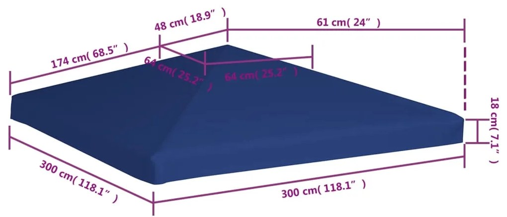 Cobertura de gazebo 310 g/m² 3x3 m azul