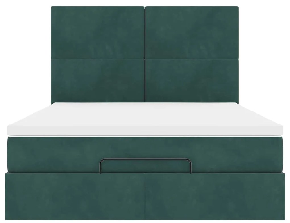 Estrutura cama otomana colchões 140x200 cm veludo verde escuro