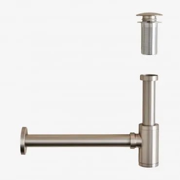Conjunto De Sifão E Válvula De Drenagem De Aço Inoxidável Bibur Para Pia Tipo Orveta Click-clack Válvula Sem Transbordo & Cinzento Escovado - Sklum