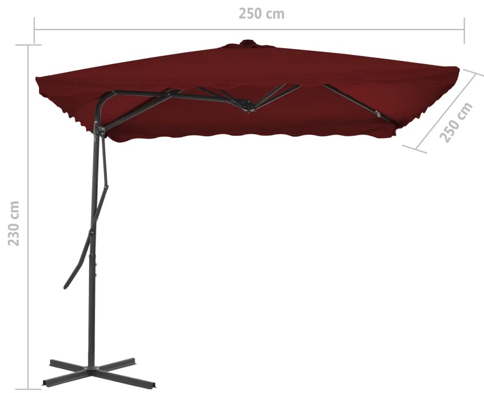 Guarda-sol de jardim com poste aço 250x250x230 cm bordô