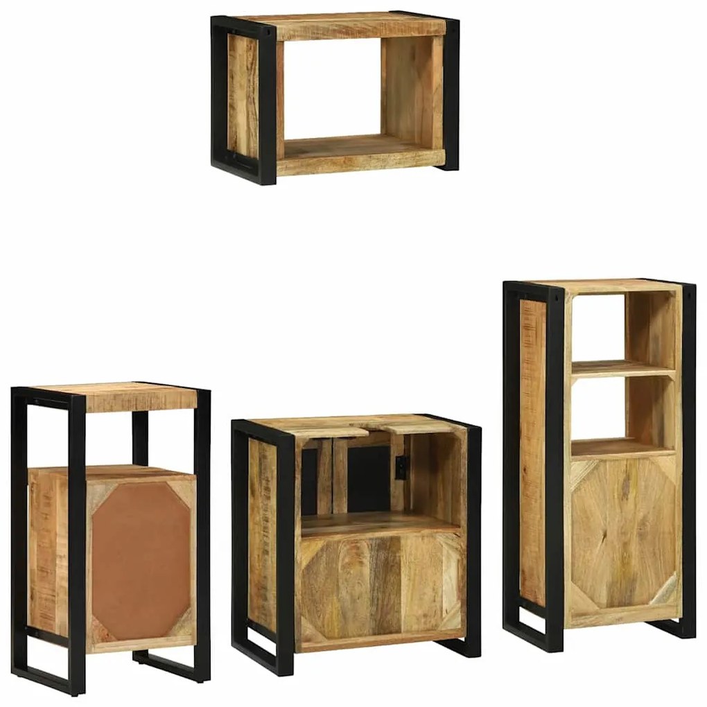 Conjunto de Móveis para Banheiro 4 pcs Madeira de manga maciça