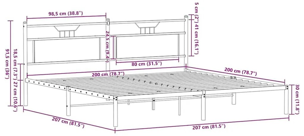 Estrutura cama sem colchão 200x200 cm carvalho castanho