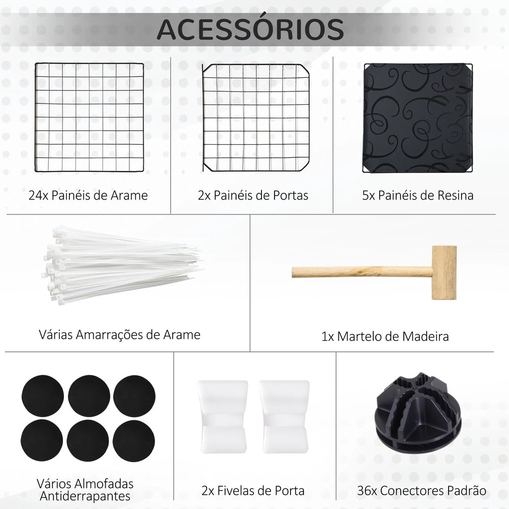 Cerca para Pequenos Animais DIY com 24 Painéis Parque para Animais de Estimação com Grade Metálica Gaiola Modular para Coelhos Chinchilas 105x105x70cm