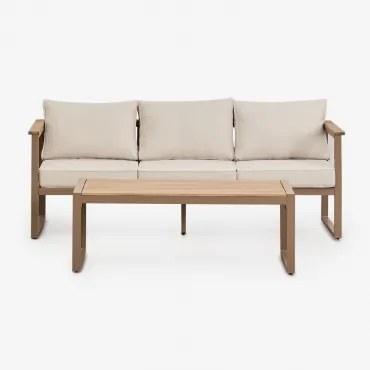 Conjunto De Jardim Com Sofá De 3 Lugares E Mesa De Centro Em Alumínio 110x55cm Lipov Moka Brown - Sklum