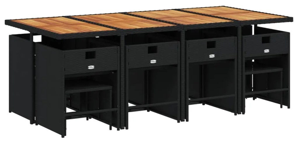 9 pcs conjunto de jantar p/ jardim c/ almofadões vime PE preto